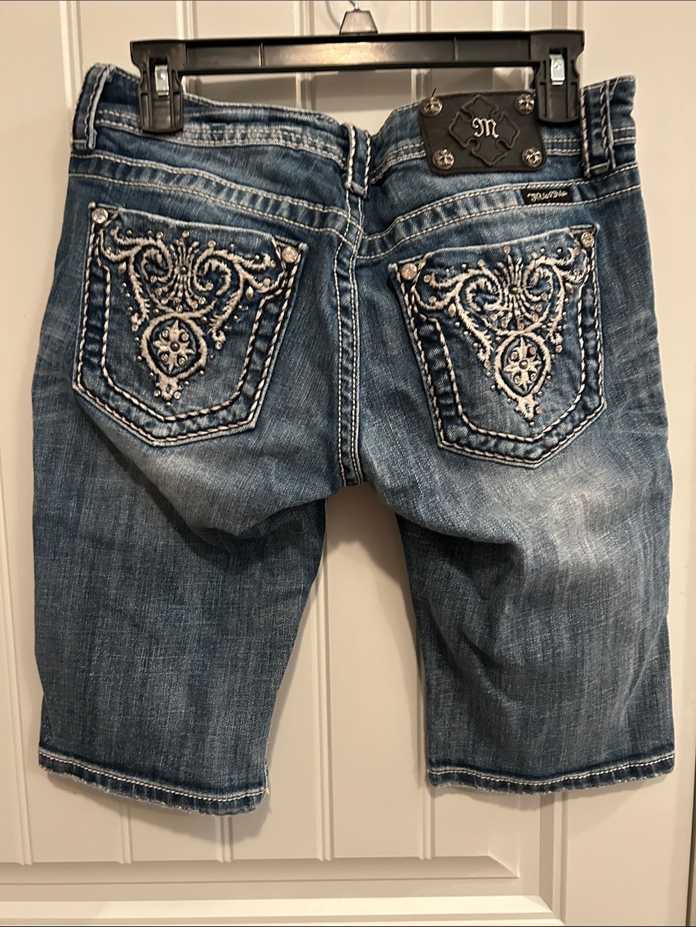 Miss Me Women's Distressed Denim Bermuda Shorts in Blue Wash - Picture 3 of 3